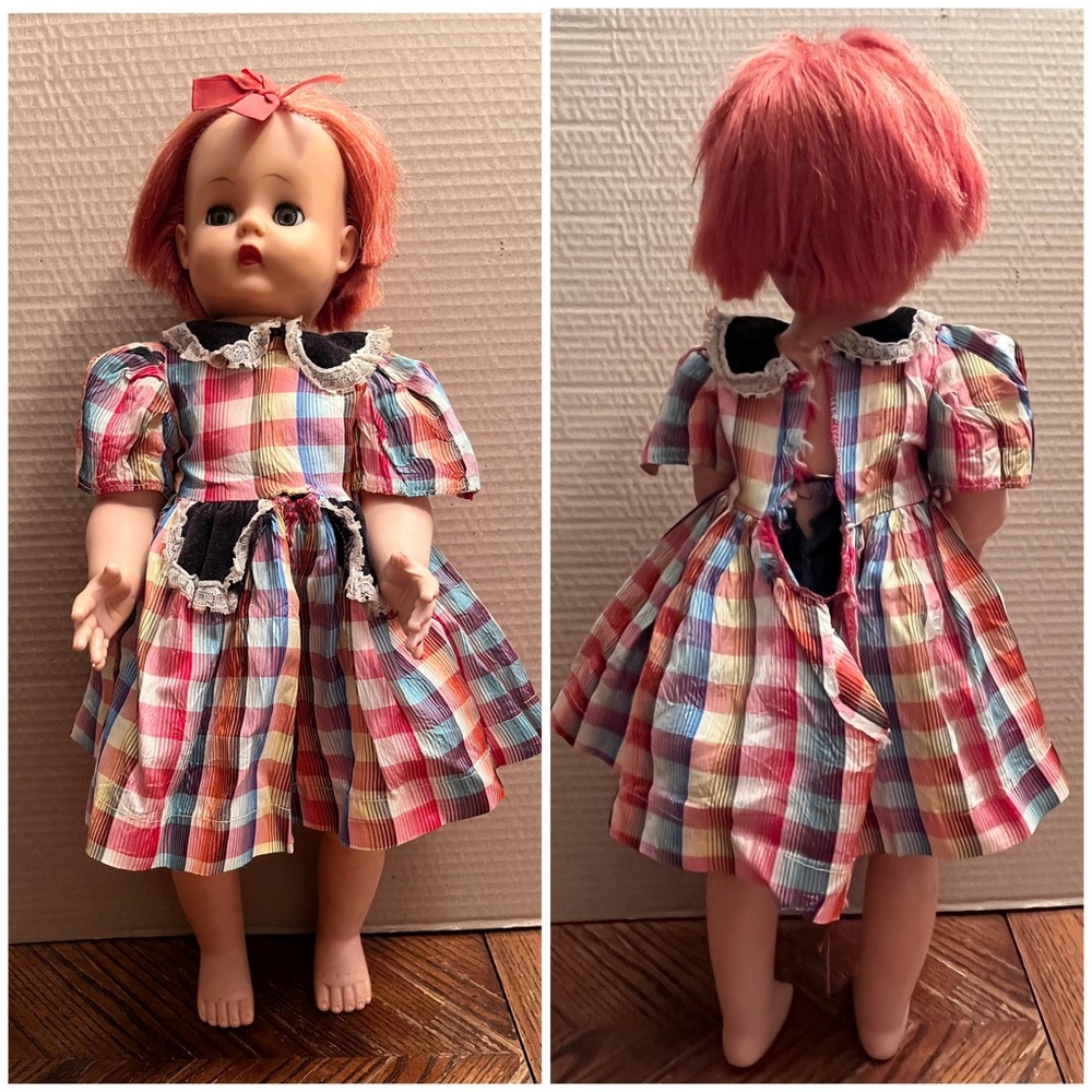 Vintage 19” Walker Doll - Jointed knees Sleepy Eyes Distressed Clothes CREEPY